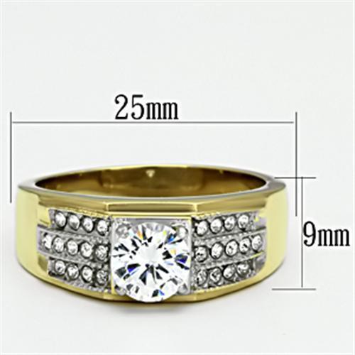 Men's stainless steel ring with cubic zirconia accents and two-tone gold finish.