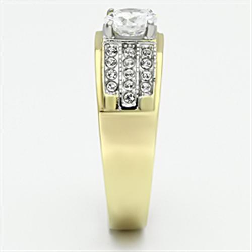 Men's stainless steel ring with cubic zirconia accents and two-tone gold finish.