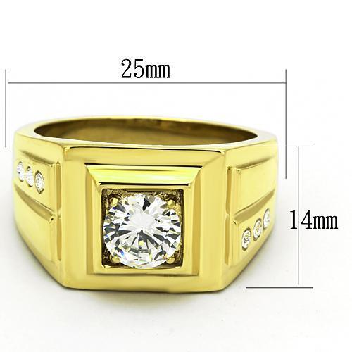 Men's stainless steel ring with cubic zirconia accents and IP gold ion plating, showcasing a modern and elegant design.