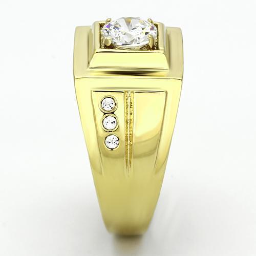 Men's stainless steel ring with cubic zirconia accents and IP gold ion plating, showcasing a modern and elegant design.