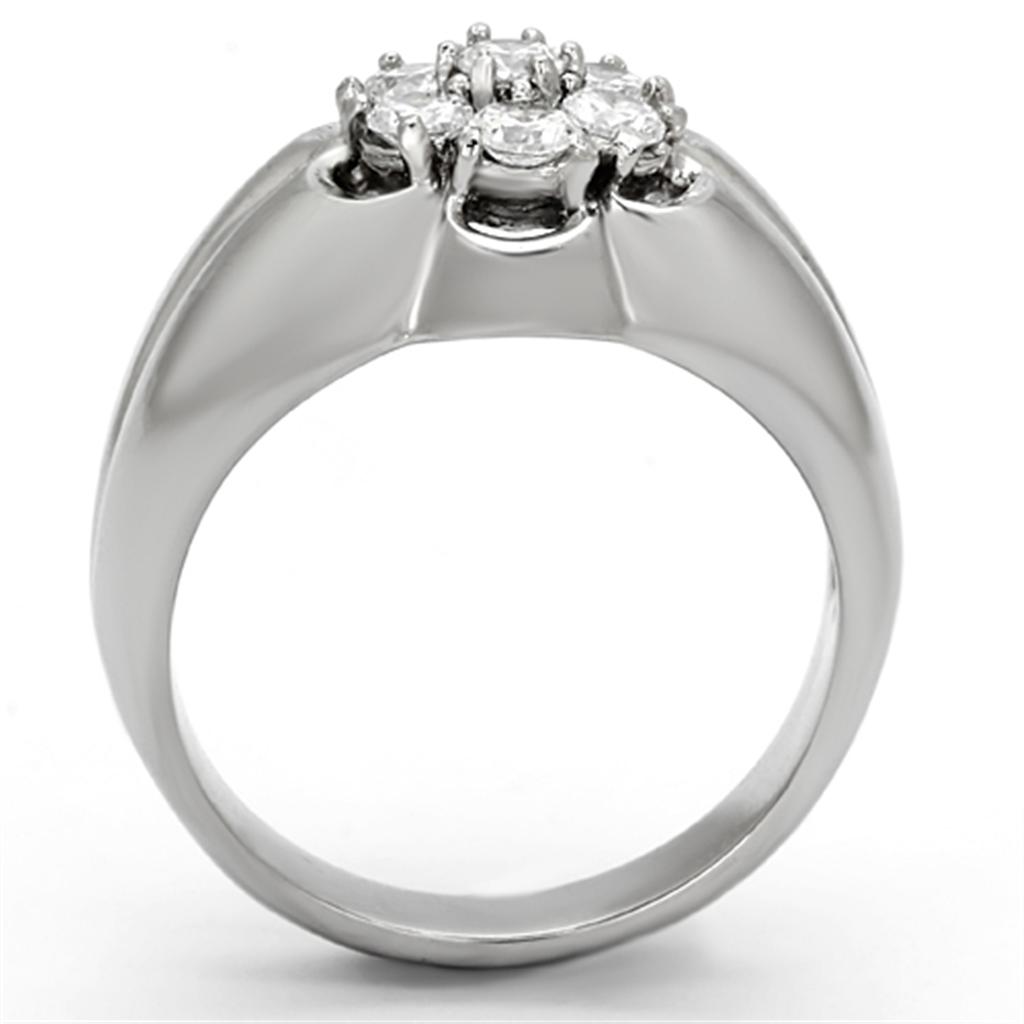 Men's stainless steel ring featuring clear round cubic zirconia, high polished finish, stylish and durable design.