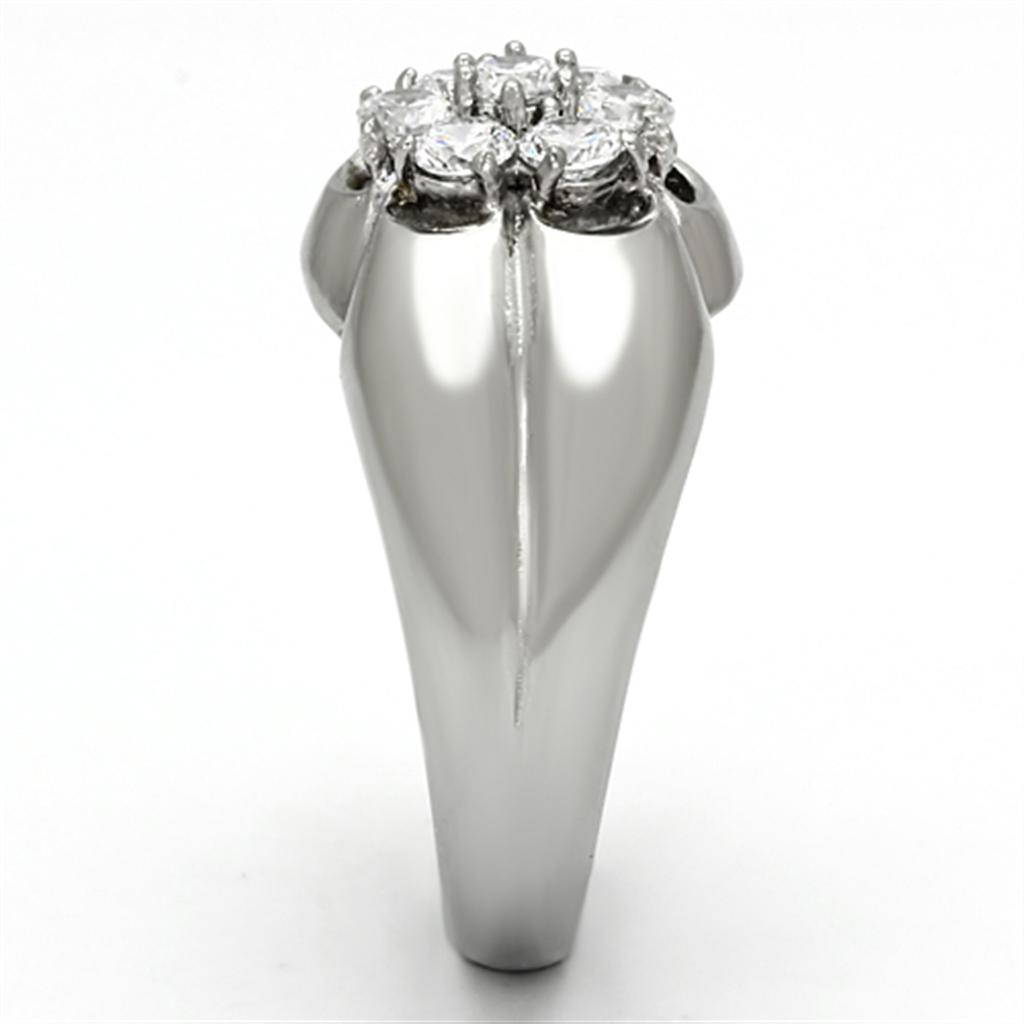 Men's stainless steel ring featuring clear round cubic zirconia, high polished finish, stylish and durable design.