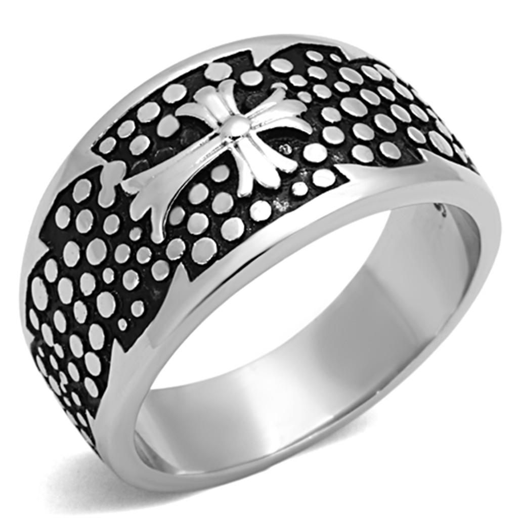 Men's stainless steel ring with jet epoxy inlay, high-polished finish.