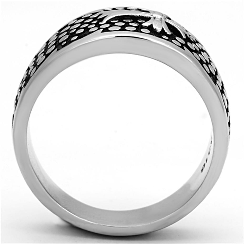 Men's stainless steel ring with jet epoxy inlay, high-polished finish.