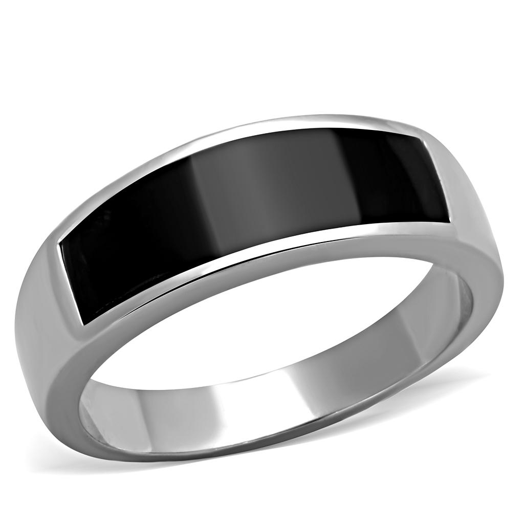 Men's stainless steel epoxy ring TK2062 with high-polished jet color finish, showcasing its sleek and modern design.