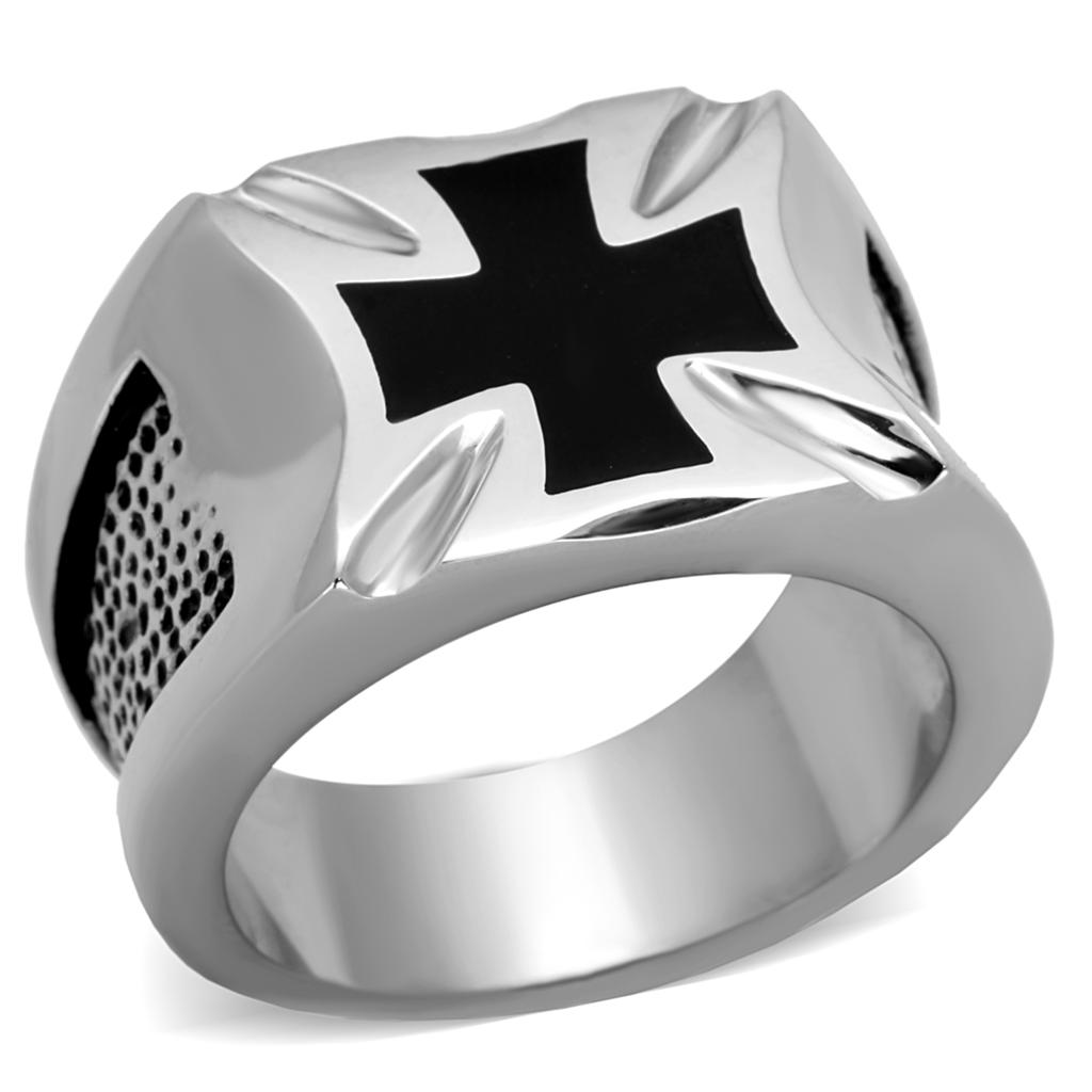 Men's stainless steel epoxy ring with high-polished finish in jet color, showcasing its sleek design and durability.