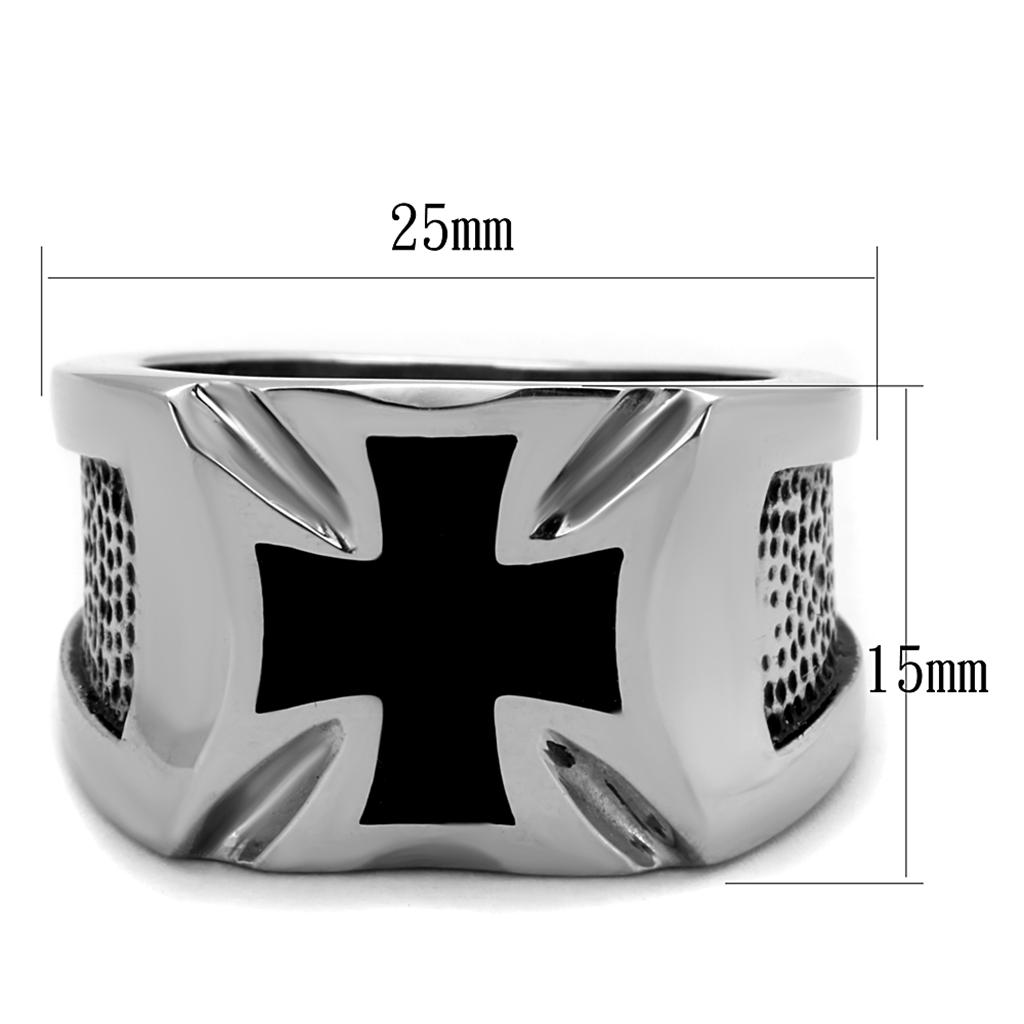 Men's stainless steel epoxy ring with high-polished finish in jet color, showcasing its sleek design and durability.