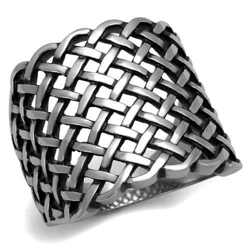 Men's stainless steel ring with high-polished finish and jet epoxy inlay, showcasing modern design and elegance.