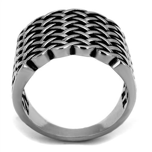 Men's stainless steel ring with high-polished finish and jet epoxy inlay, showcasing modern design and elegance.