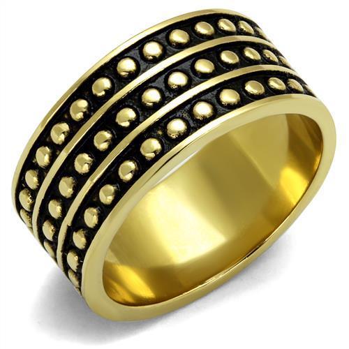 Men's stainless steel ring with jet epoxy finish and IP gold ion plating, showcasing a modern and stylish design.