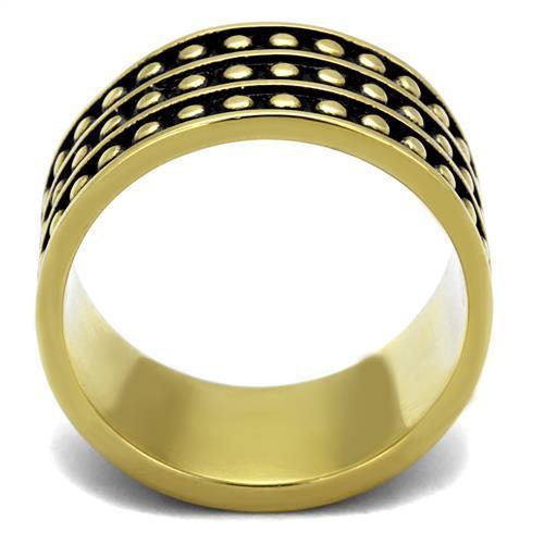 Men's stainless steel ring with jet epoxy finish and IP gold ion plating, showcasing a modern and stylish design.