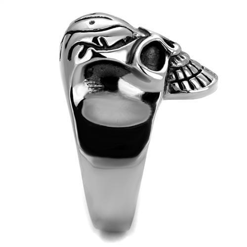 Men's stainless steel ring with jet epoxy inlay, high polished finish.