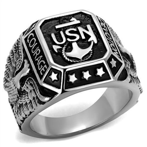 Men's stainless steel epoxy ring with high-polished finish and jet black color, showcasing its elegant design.