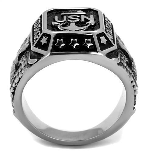 Men's stainless steel epoxy ring with high-polished finish and jet black color, showcasing its elegant design.