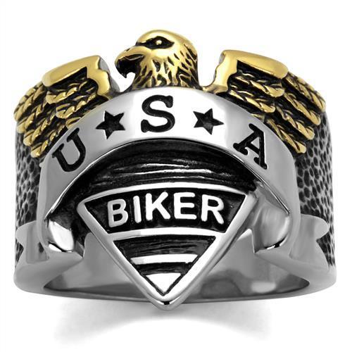 Men's two-tone stainless steel epoxy ring with jet finish, showcasing a modern design.