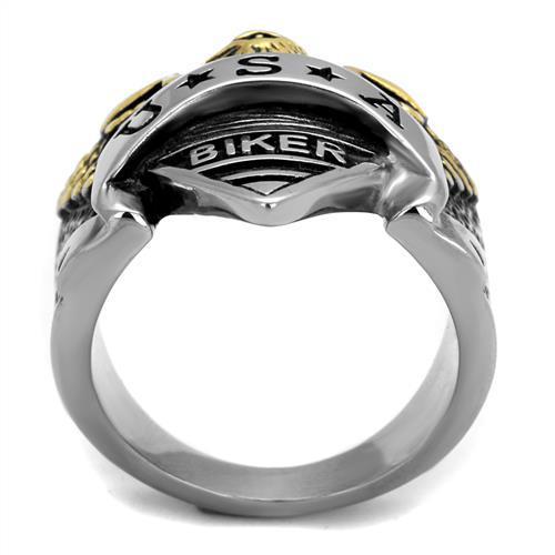 Men's two-tone stainless steel epoxy ring with jet finish, showcasing a modern design.