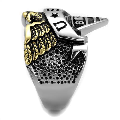 Men's two-tone stainless steel epoxy ring with jet finish, showcasing a modern design.