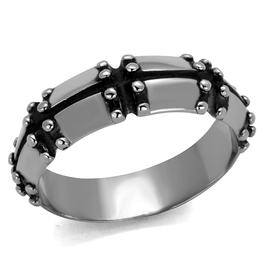 Men's stainless steel epoxy ring with high polish and jet black finish, showcasing a sleek and modern design.