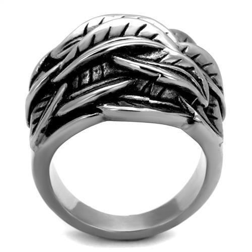 Men's stainless steel ring with jet epoxy inlay, high polished finish.