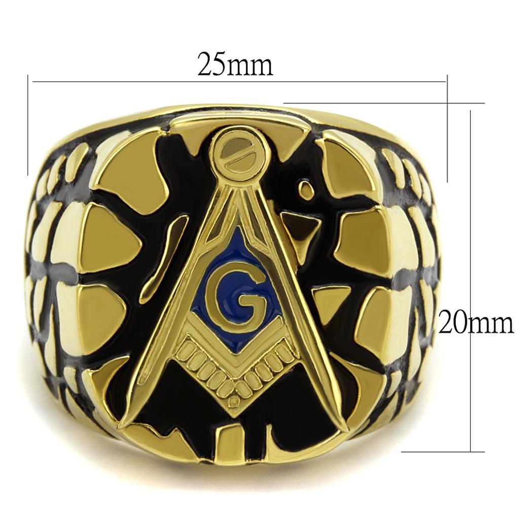 Men's stainless steel ring with Capri Blue epoxy finish and IP gold plating.