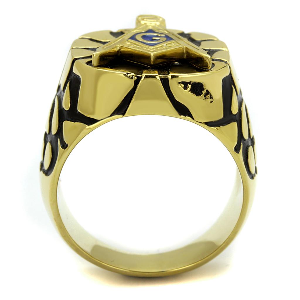 Men's stainless steel ring with Capri Blue epoxy finish and IP gold plating.