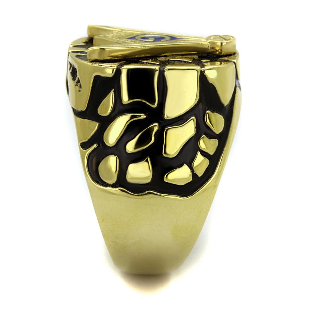 Men's stainless steel ring with Capri Blue epoxy finish and IP gold plating.