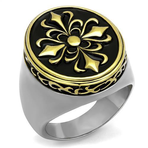 Men's stainless steel epoxy ring with two-tone IP gold finish, showcasing a sleek and modern design.