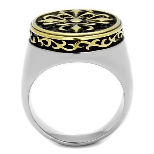 Men's stainless steel epoxy ring with two-tone IP gold finish, showcasing a sleek and modern design.