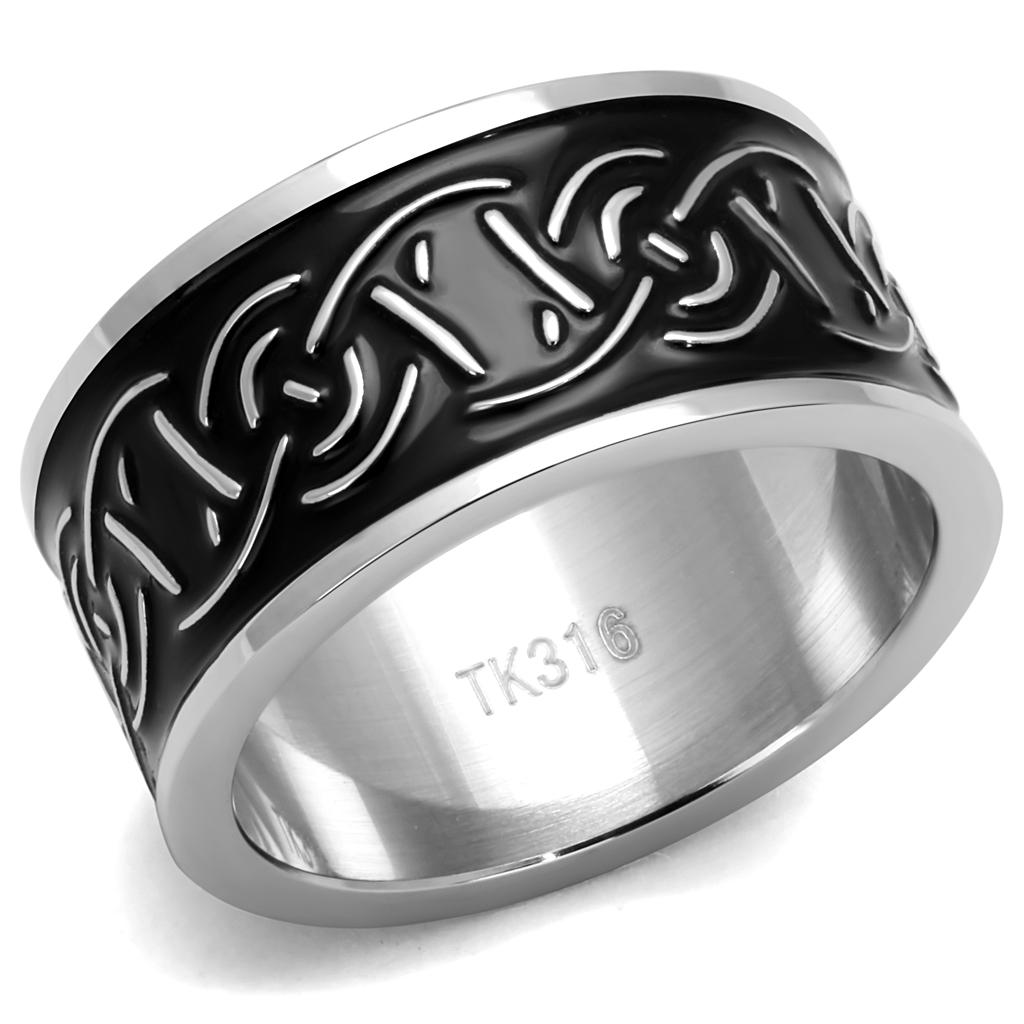 Men's stainless steel epoxy ring with a high-polished jet black finish, showcasing a modern and elegant design.