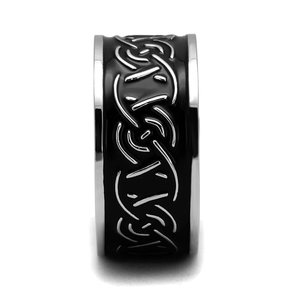 Men's stainless steel epoxy ring with a high-polished jet black finish, showcasing a modern and elegant design.