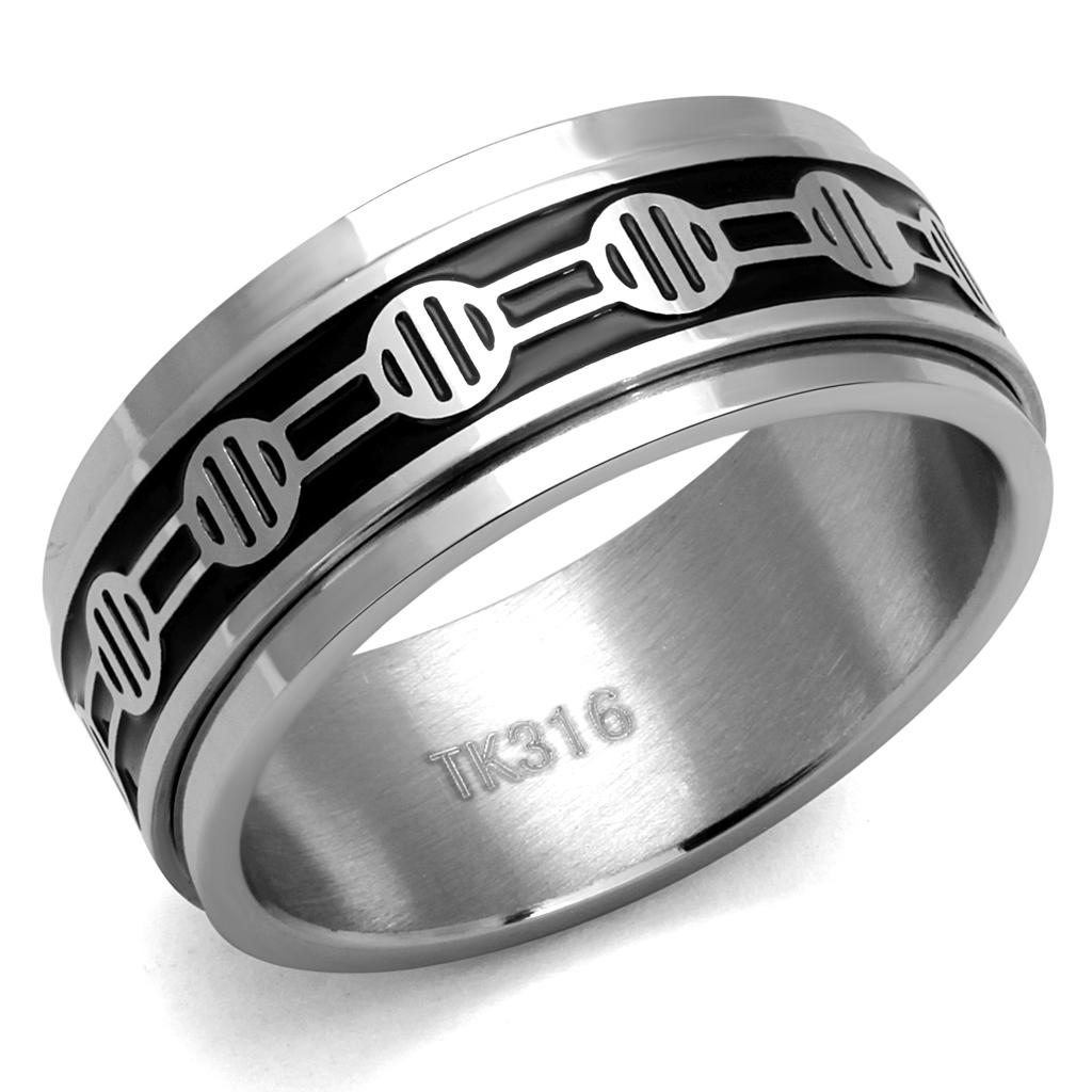 Men's stainless steel epoxy ring with high polish and jet color, showcasing a sleek and modern design.