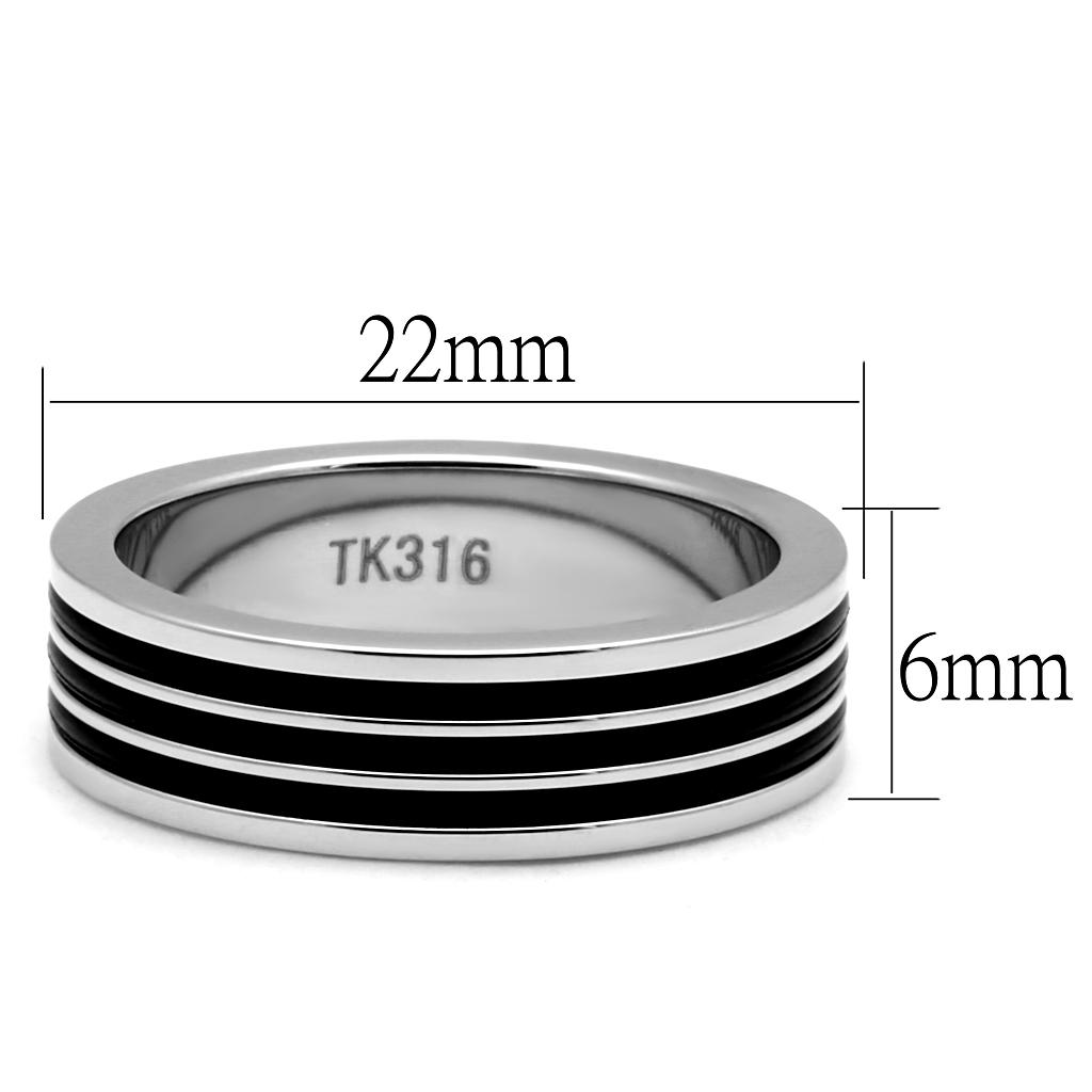 Men's stainless steel epoxy ring with high-polished finish and jet epoxy design, showcasing modern elegance.