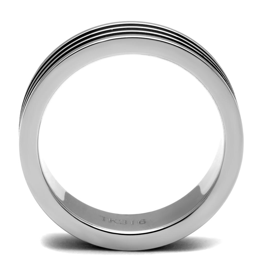 Men's stainless steel epoxy ring with high-polished finish and jet epoxy design, showcasing modern elegance.