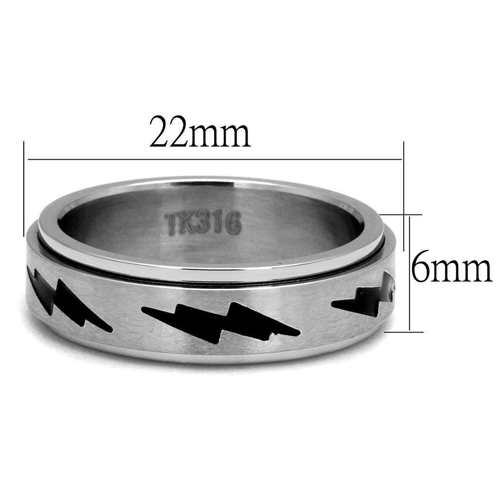 Men's stainless steel ring with high-polished finish and jet epoxy inlay, showcasing a modern and stylish design.