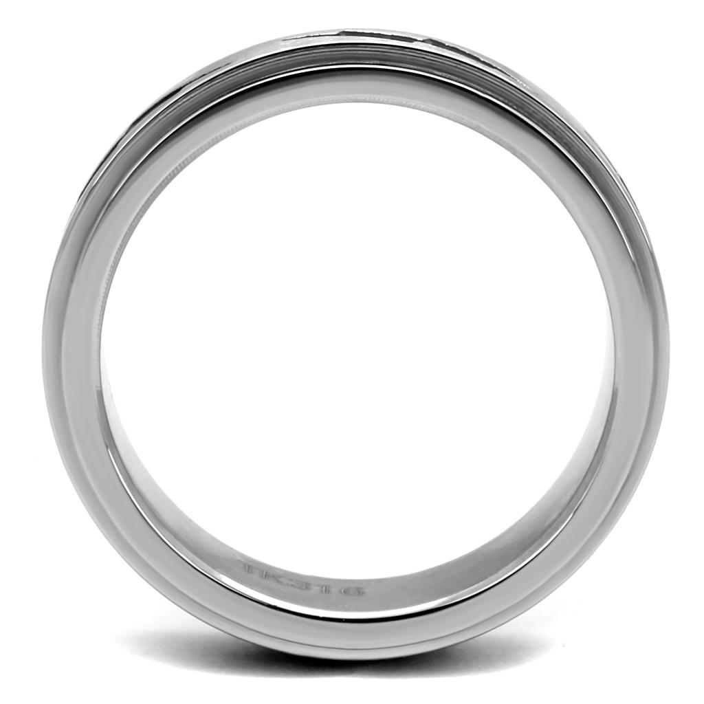 Men's stainless steel ring with high-polished finish and jet epoxy inlay, showcasing a modern and stylish design.