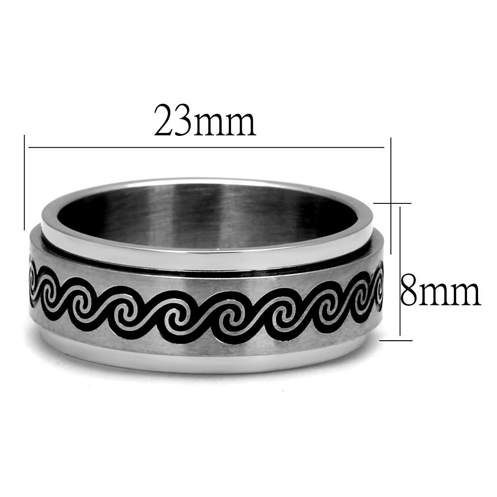 Men's stainless steel epoxy ring with high-polished finish and jet epoxy inlay, showcasing modern design and durability.