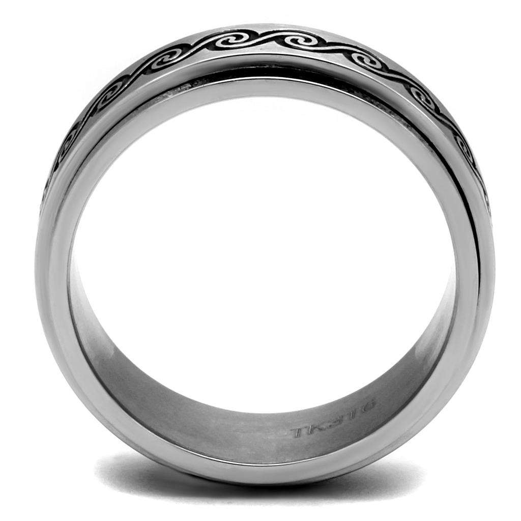 Men's stainless steel epoxy ring with high-polished finish and jet epoxy inlay, showcasing modern design and durability.