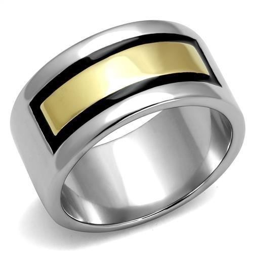 Men's stainless steel epoxy ring TK3008 featuring a two-tone IP gold finish and jet epoxy.