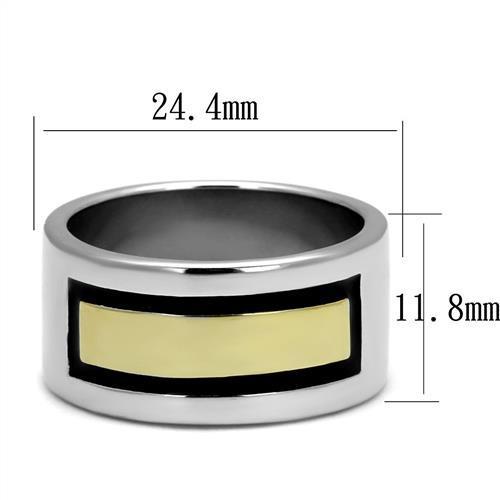 Men's stainless steel epoxy ring TK3008 featuring a two-tone IP gold finish and jet epoxy.