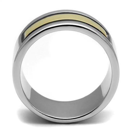 Men's stainless steel epoxy ring TK3008 featuring a two-tone IP gold finish and jet epoxy.