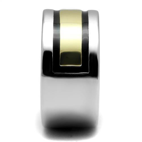 Men's stainless steel epoxy ring TK3008 featuring a two-tone IP gold finish and jet epoxy.