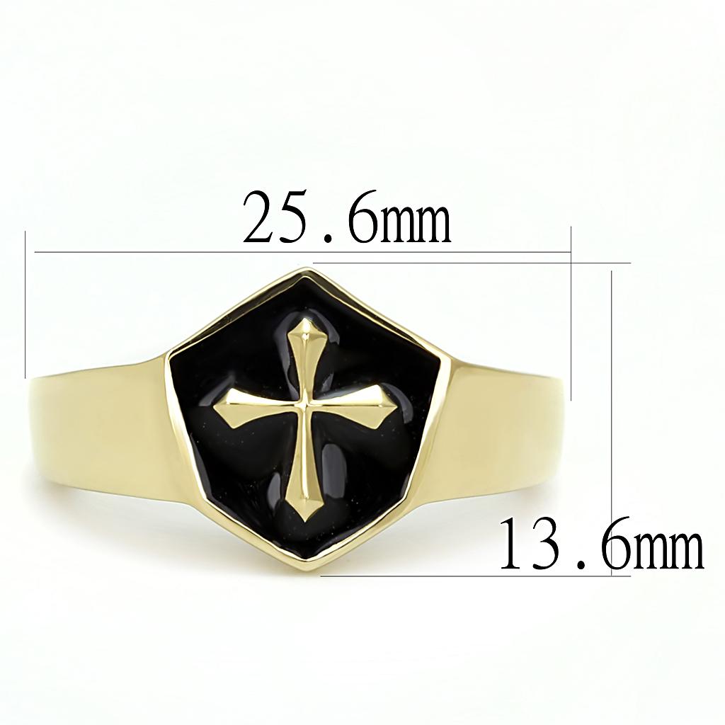 Men's stainless steel ring with jet epoxy finish and IP gold ion plating, showcasing a modern and stylish design.