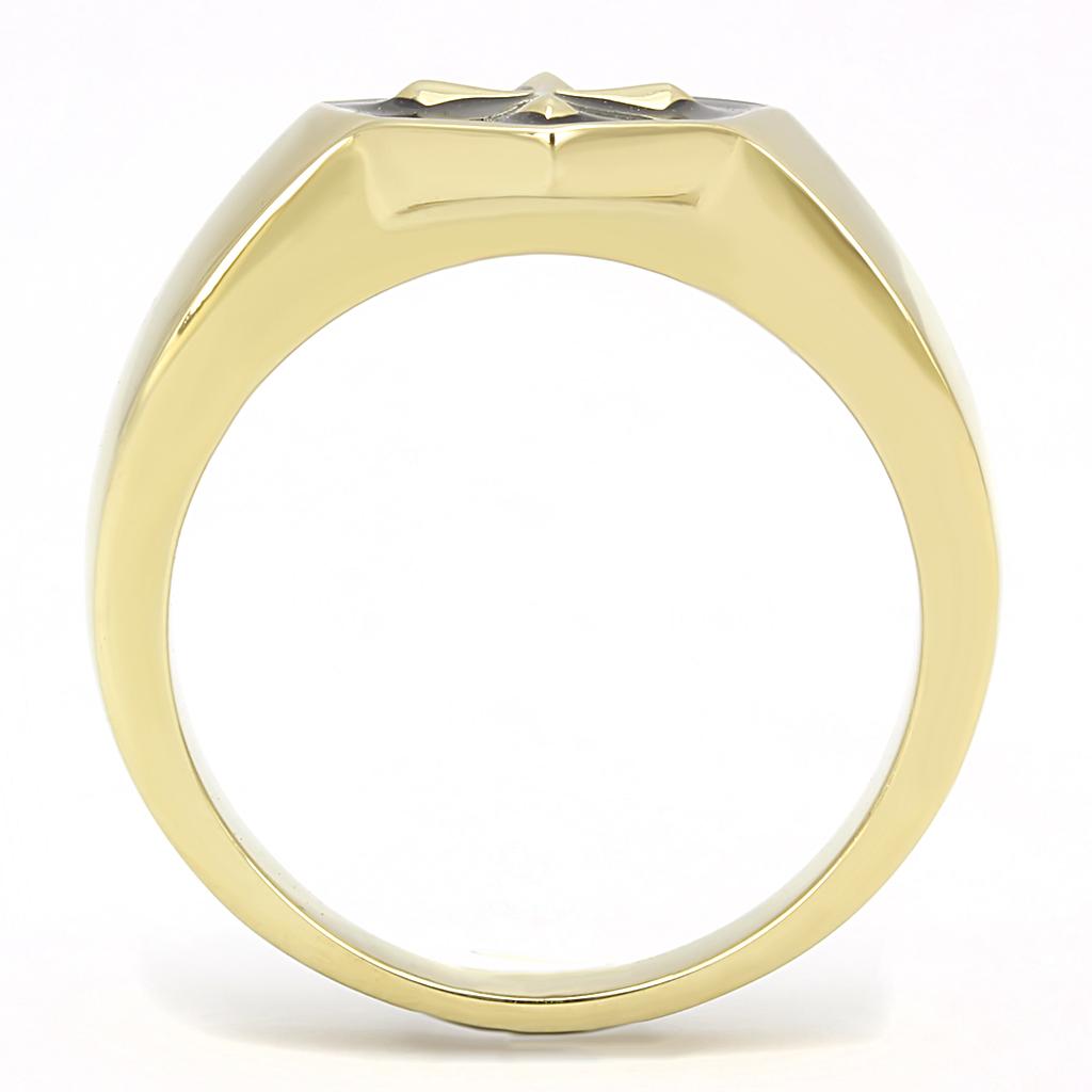 Men's stainless steel ring with jet epoxy finish and IP gold ion plating, showcasing a modern and stylish design.