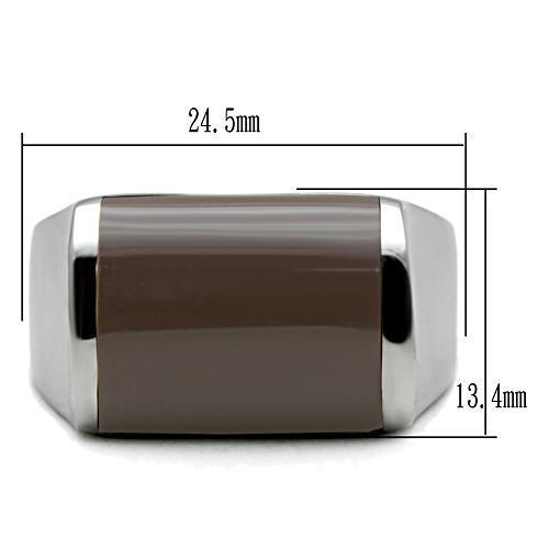 Men's stainless steel ring with brown epoxy inlay, high-polished finish, stylish and durable design.