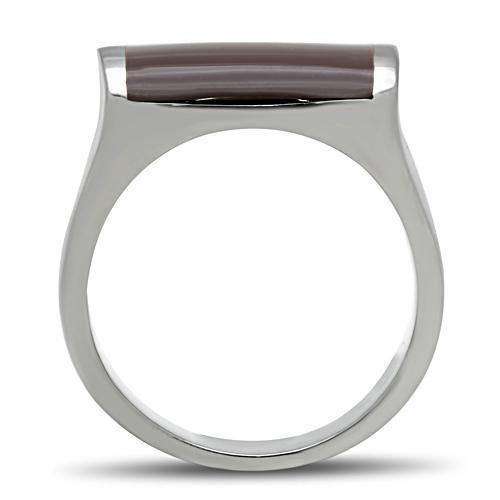 Men's stainless steel ring with brown epoxy inlay, high-polished finish, stylish and durable design.