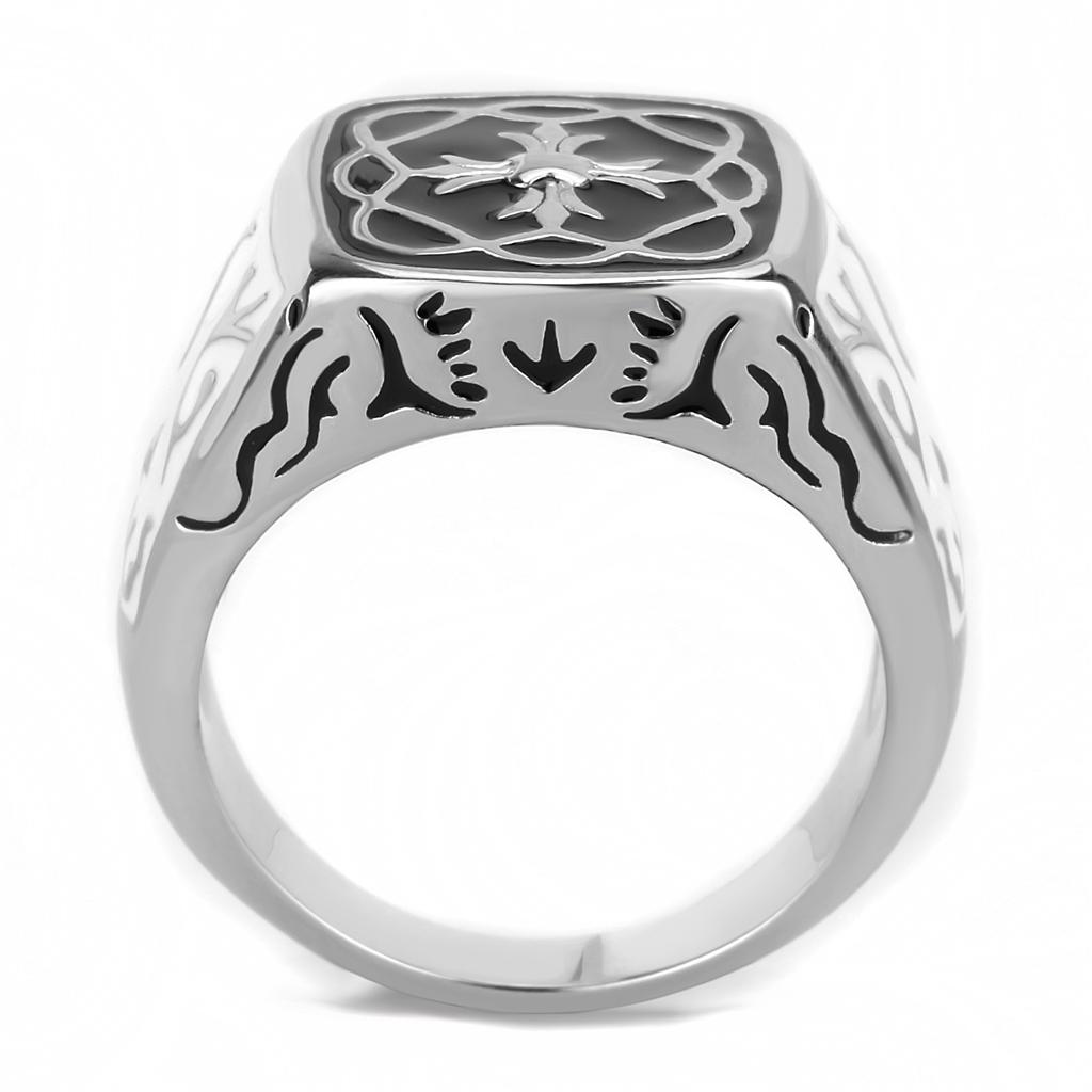 Men's stainless steel epoxy ring with high-polished finish and jet black color, showcasing modern design and durability.