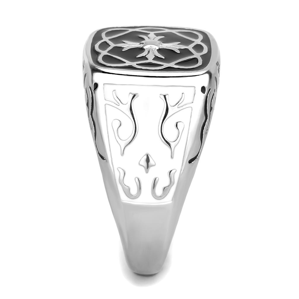 Men's stainless steel epoxy ring with high-polished finish and jet black color, showcasing modern design and durability.