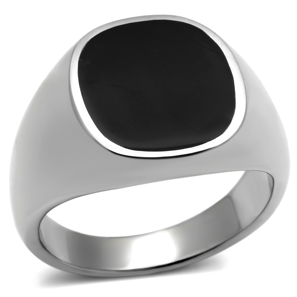 Men's stainless steel epoxy ring TK595 with high-polished finish and jet color, showcasing its sleek design and durability.