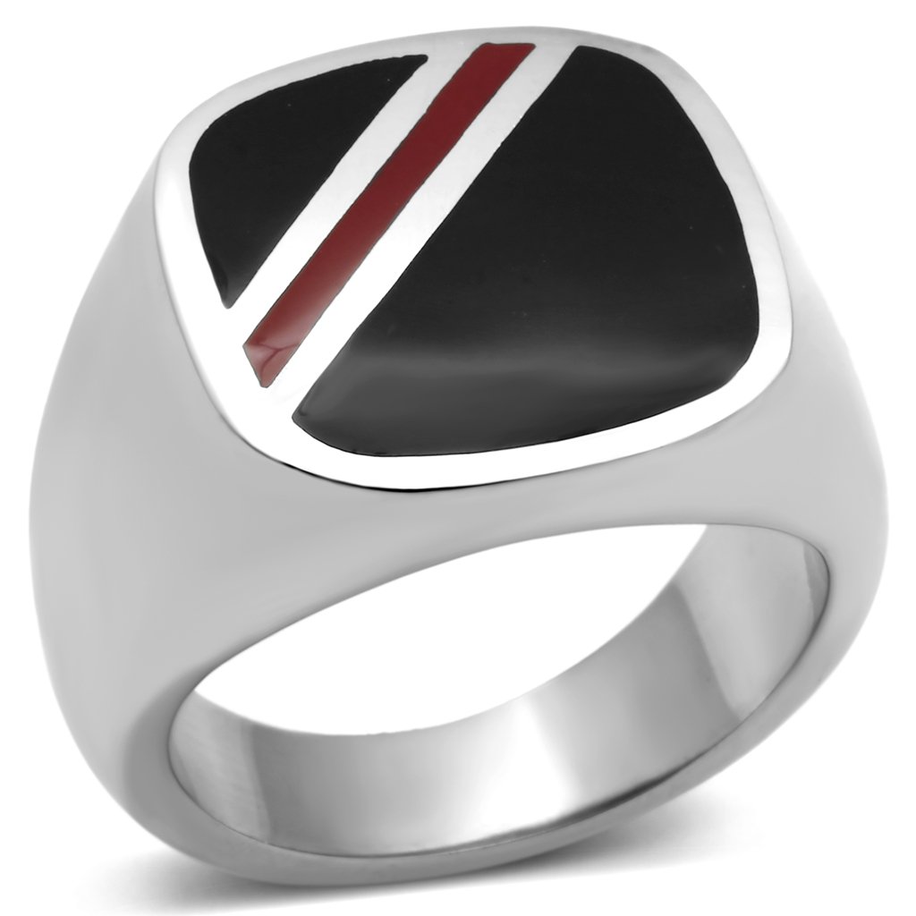 Men's stainless steel epoxy ring with a high-polished finish and vibrant multi-color design, showcasing modern style and durability.