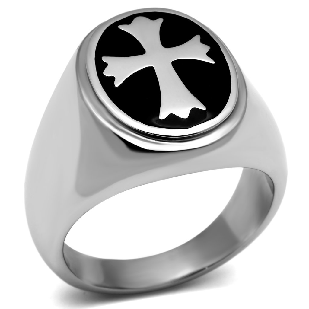 Men's stainless steel epoxy ring TK714 with high-polished finish and jet color design.